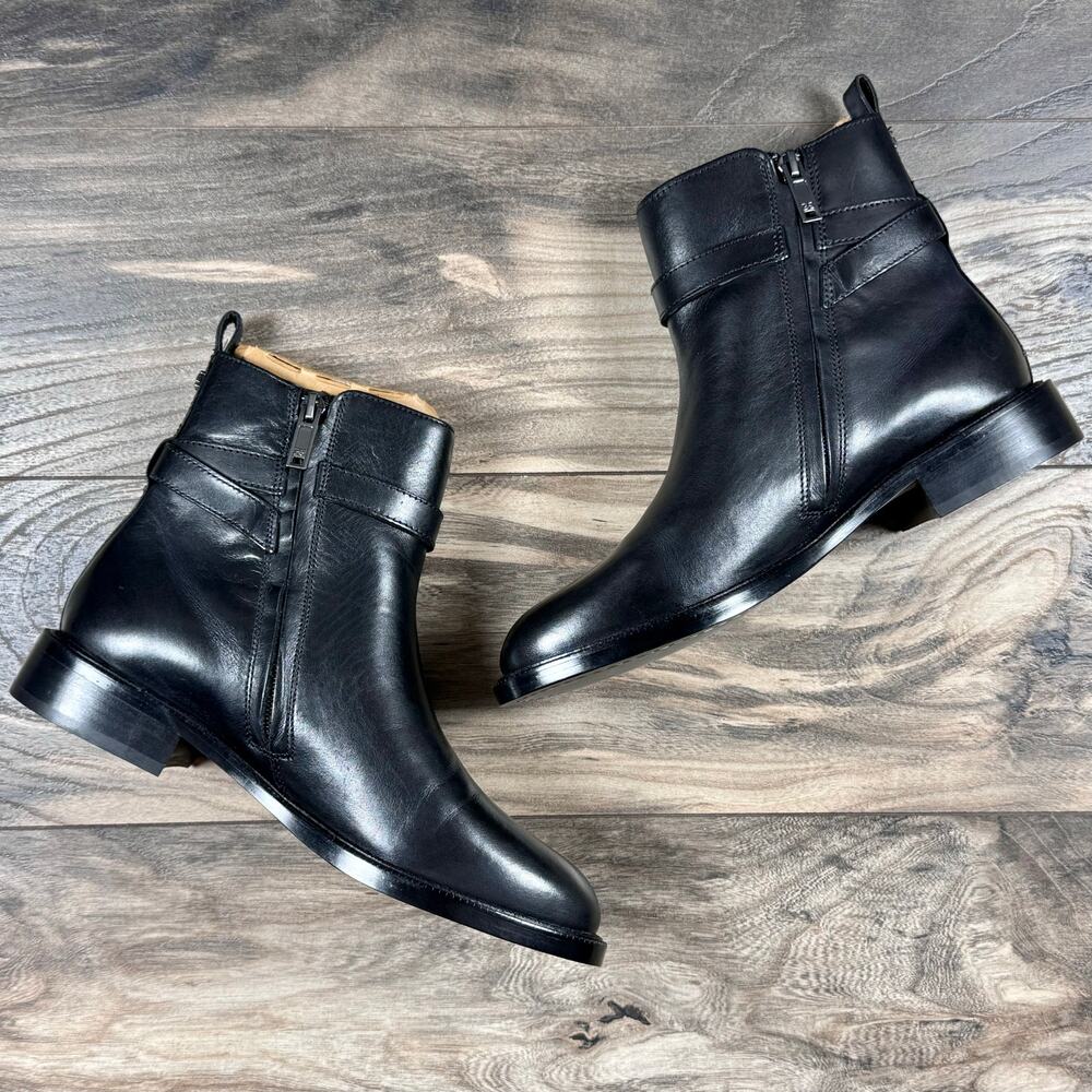 NIB Sam Edelman Nolynn 8M Black Leather Buckle Short Riding Ankle Boots Booties - Picture 4 of 12